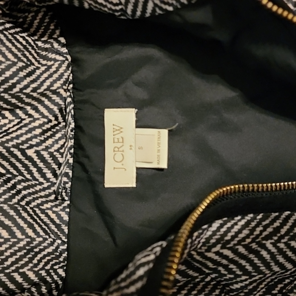 J.CREW Womens Small Printed Quilted Down Puffer Vest Herringbone Full Zip - Picture 2 of 5